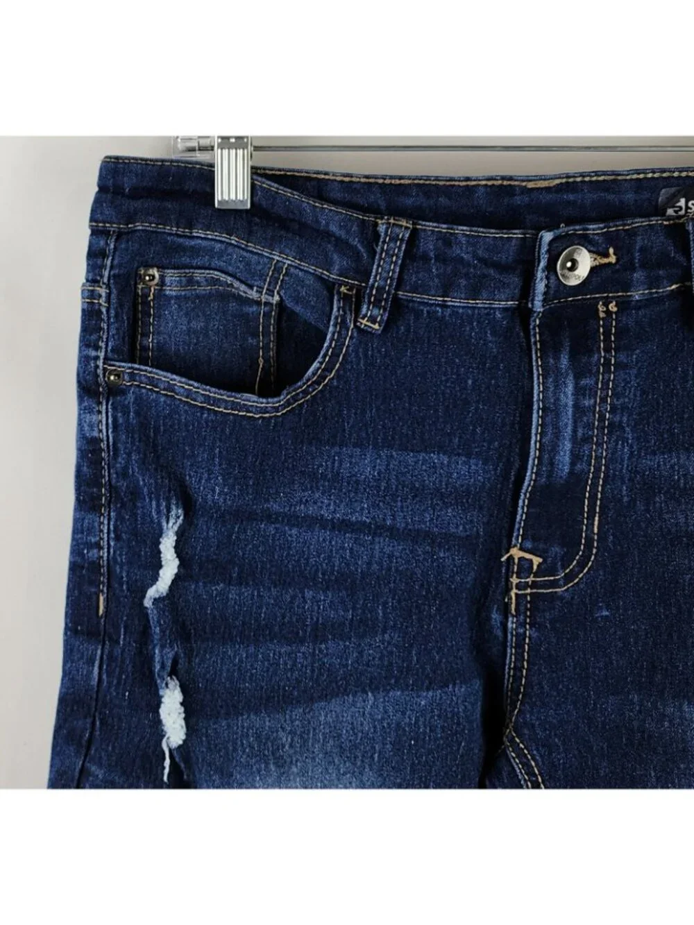 Southpole Jeans Mens 34x32 Blue Stacked Skinny Leg Distressed Denim